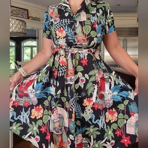 Frida Kahlo Floral Print Dress with Belt